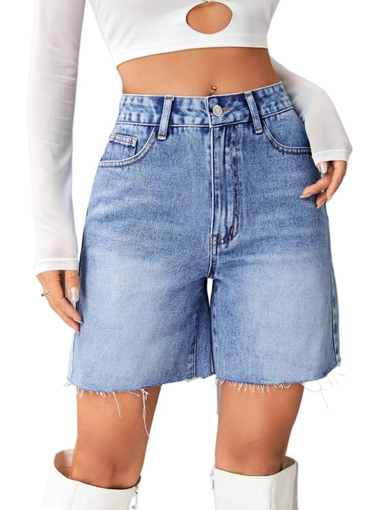 Women's Knee Length Baggy Denim Shorts Y2K Jorts 2025 Summer